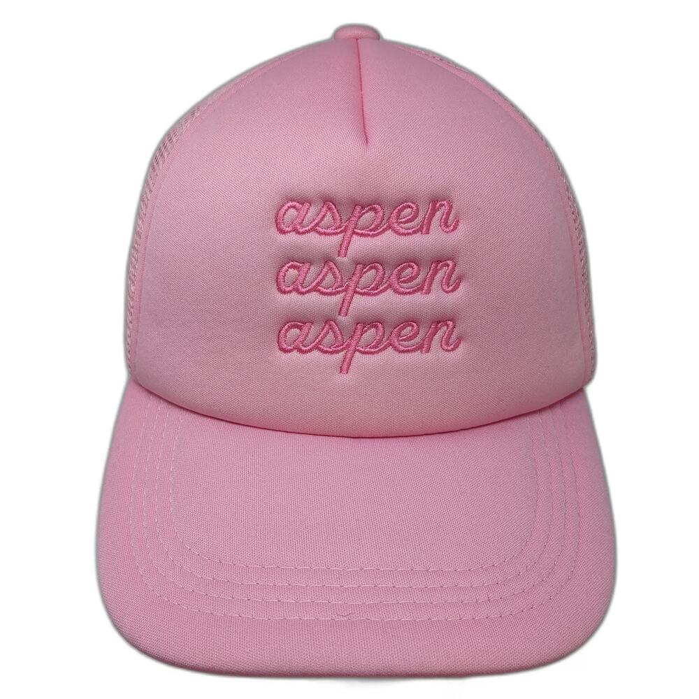Red Aspen Pink Trucker Hat One Size Mesh Snapback Foam Front Stacked Text Logo